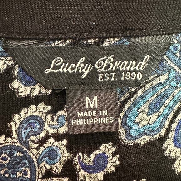 LUCKY BRAND | Navy Blue Paisley Boho Top 3/4 Sleeve Blouse | Size Medium - Picture 6 of 7